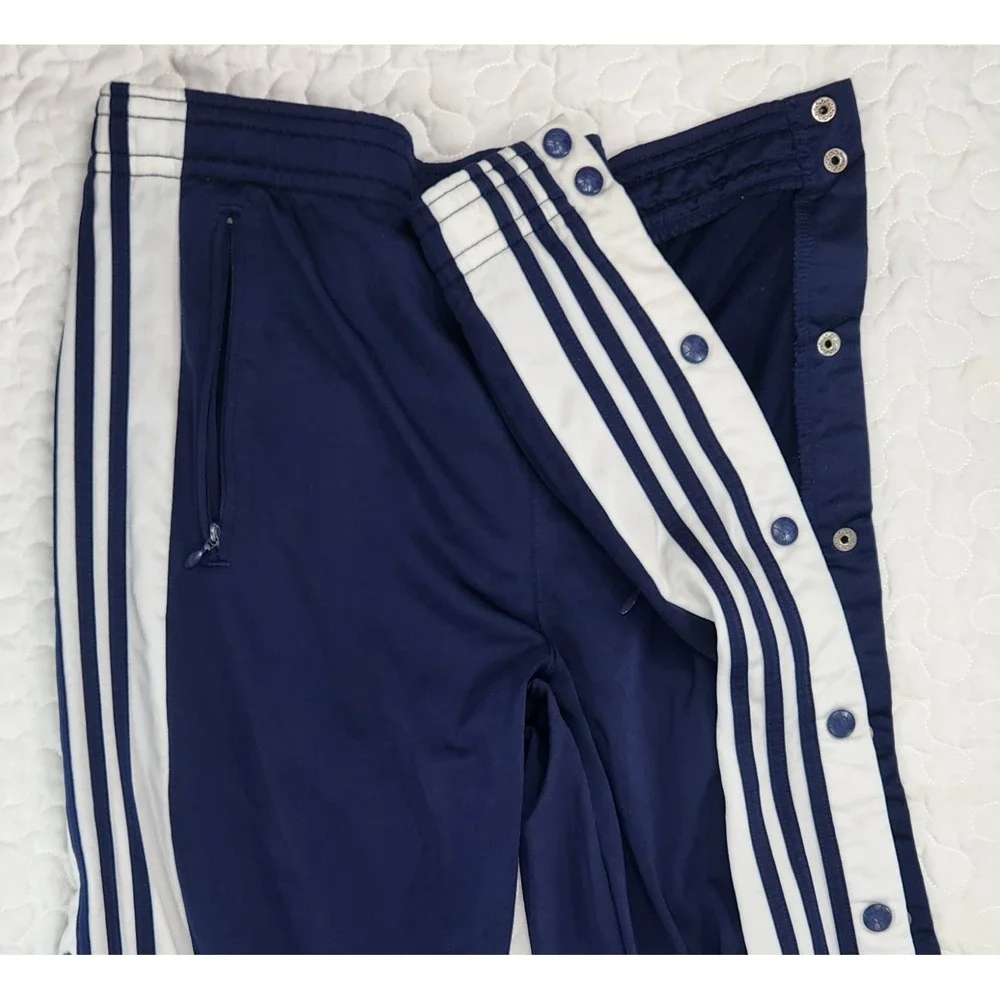 RARE LOGO Adidas Vtg Full Snap Tear Away Track Sweat Pants Blue 3 Stripes 36 37